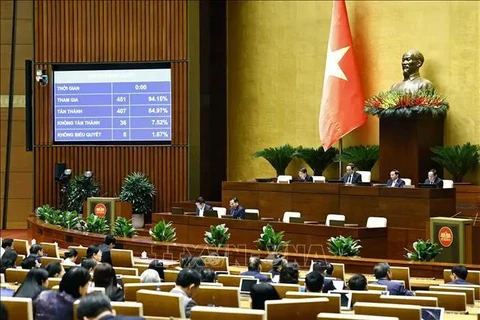 NA deputies vote to pass the Law on Value Added Tax. (Photo: VNA)