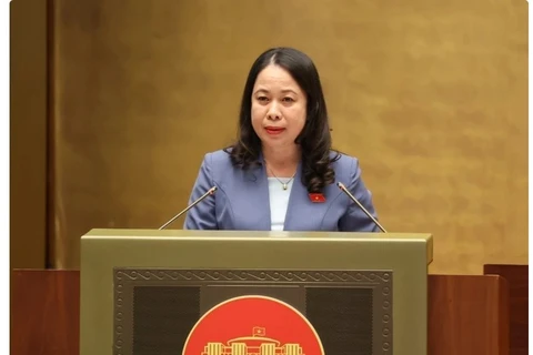 Vice President Vo Thi Anh Xuan presents a proposal on the ratification of a document on the UK’s CPTPP membership to the National Assembly at its ongoing session on June 8, 2024. (Photo: VietnamPlus)