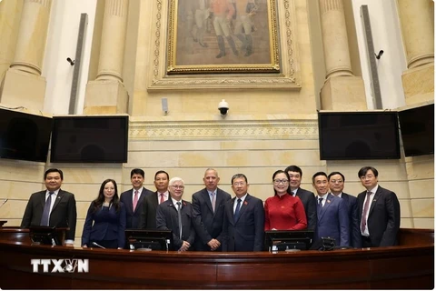 The Vietnamese delegation and First Vice President of the Colombian Senate Jhon Jairo Roldán Avendaño, Bogota, Mexico (Photo: VNA)