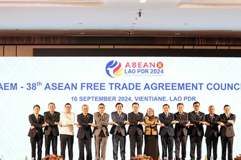 ASEAN Economic Ministers at the opening of the 56th AEM and 38th ASEAN Free Trade Area Council Meeting in Vientiane, Laos, on September 16, 2024. (Photo: vientianetimes.org.la)