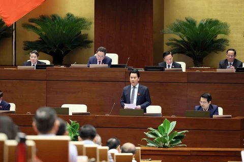 Le ministre des Ressources naturelles et de l’Environnement Dang Quoc Khanh à la séance de questions et réponses de l'Assemblée nationale. Photo: VNA