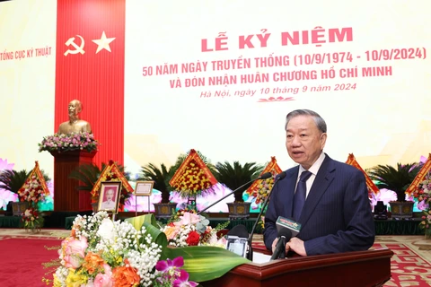 El secretario general del Partido Comunista y presidente de Vietnam, To Lam, pronuncia un discurso en la ceremonia (Fuente: VNA)