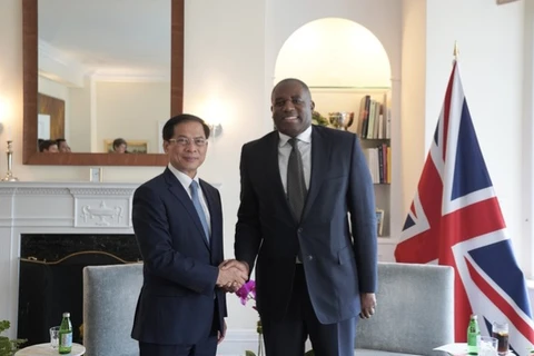 El viceprimer ministro y canciller de Vietnam, Bui Thanh Son y el secretario de Estado de Asuntos Exteriores, de Mancomunidad y de Desarrollo del Reino Unido, David Lammy (Fuente: baochinhphu.vn)