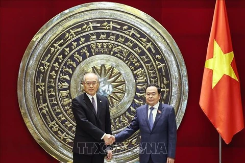 El presidente de la Asamblea Nacional de Vietnam, Tran Thanh Man (derecha) y el presidente del Tribunal Popular Supremo de China, Zhang Jun. (Fuente: VNA)