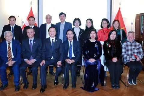 At the meeting between Deputy PM Tran Hong Ha (third from left) and representatives of the Vietnamese community in Denmark. (Photo: VGP)