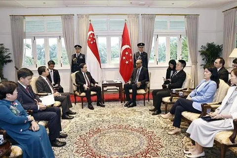 At the meeting between Vietnamese National Assembly Chairman Tran Thanh Man (L) and Singaporean President Tharman Shanmugaratnam on December 3. (Photo: VNA)