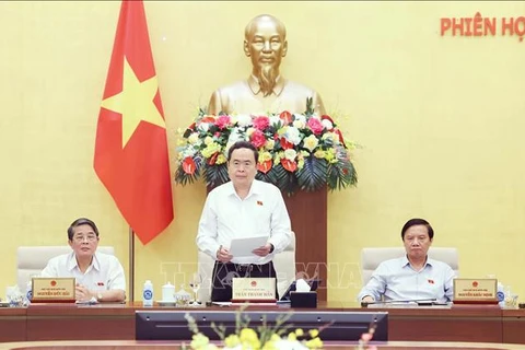 国会主席陈青敏在闭幕式上发表讲话。图自越通社