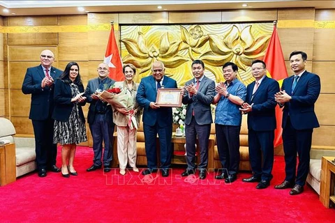 La VUFO otorgó la insignia “Por la paz y amistad entre los pueblos” al embajador de Cuba en Hanoi, Orlando Nicolás Hernández Guillén (Fuente: VNA)