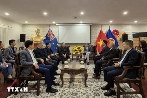 L’ambassadeur du Vietnam en Australie Pham Hung Tâm reçoit la délégation du Comité central du Front de la Patrie du Vietnam. Photo: VNA