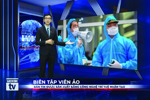 Un éditeur virtuel créé par la technologie d’IA pour le bulletin télévisé du "Lao Dông". Photo : LD