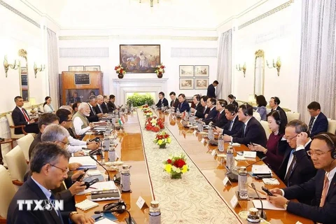 Entretien entre le Premier ministre Pham Minh Chinh et son homologue indien Narendra Modi, à New Delhi, le 1er août 2024. Photo: VNA