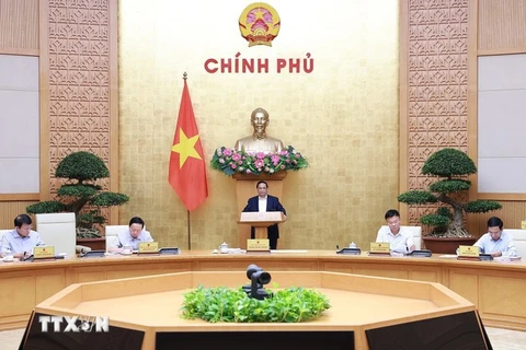 Le Premier ministre Pham Minh Chinh lors de la réunion du gouvernement, le 5 août. Photo : VNA