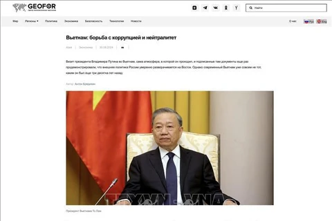 Capture d’écran de l’article "Vietnam : lutte contre la corruption et neutralité" paru sur geofor.ru.