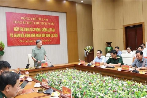 Le secrétaire général du Parti et président de la République Tô Lâm s’exprime lors de la séance de travail avec les responsables de la province de Phu Tho, le 12 septembre. Photo: VNA