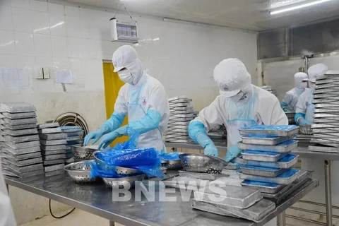 Transformation des produits aquatiques pour l’exportation chez la SARL des produits aquatiques, dans la ville de Vung Tàu (Sud). Photo : VNA