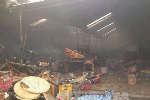Vietnamese market in Laos on fire