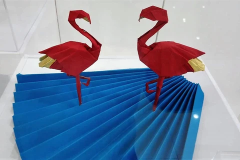 Origami art works on display in Hanoi