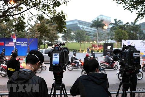 Reporters wait for President Trump’s arrival