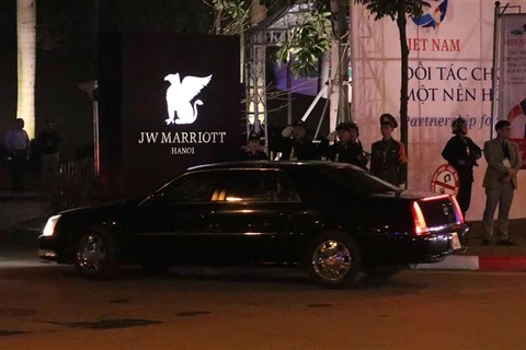 US President Donald Trump arrives at JW Marriott Hotel
