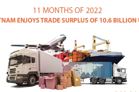 Vietnam enjoys trade surplus of 10.6 billion USD in 11 months of 2022