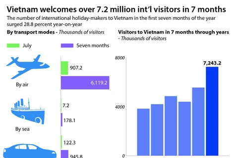 Vietnam welcomes over 7.2 million international visitors in 7 months