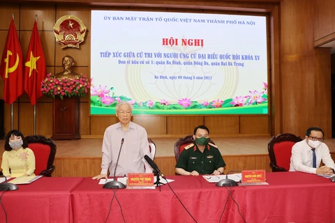 Party General Secretary Nguyen Phu Trong meets voters in Hanoi