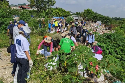 Neighborhood under Long Bien Bridge gets cleaned up