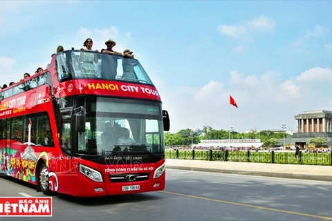 Wandering around Hanoi with double-decker bus city tour