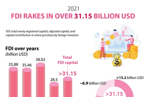 FDI tops 31 billion USD in 2021