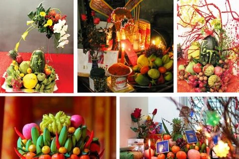 Five-fruit tray at traditional Lunar New Year 