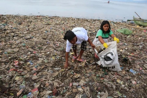 Indonesia: hundreds gather to clean up beach 