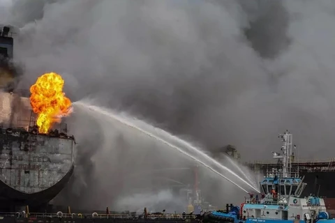Fire breaks out on oil tanker at Indonesian port