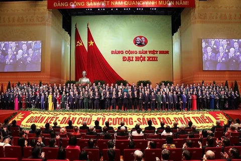 Members of the newly-elected Party Central Committee make debut on the last day of the 13th National Party Congress on February 1. (Photo: VNA)