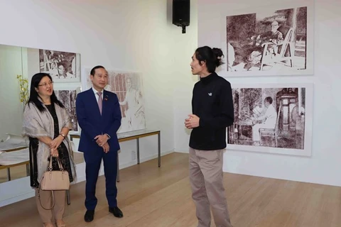 Vietnamese-Belgian painter uses wavelength prints to depict life in Vietnam