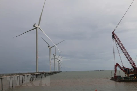 Poles of Tra Vinh’s biggest wind power project installed