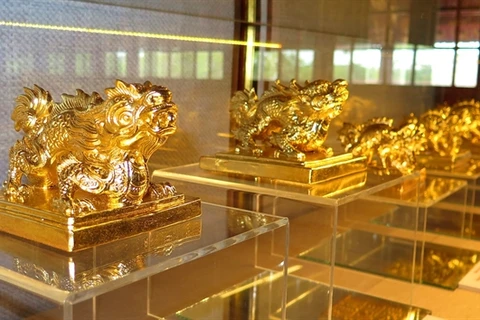 Copies of Nguyen Dynasty gold seals on display in Hue