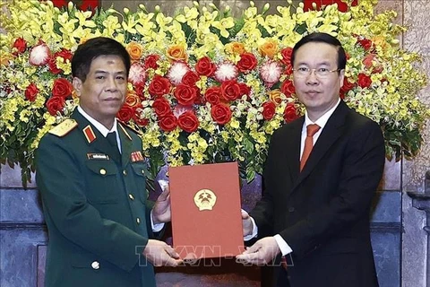 President presents promotion decision to military officer