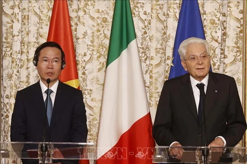 Vietnamese, Italian leaders co-chair press conference after talks
