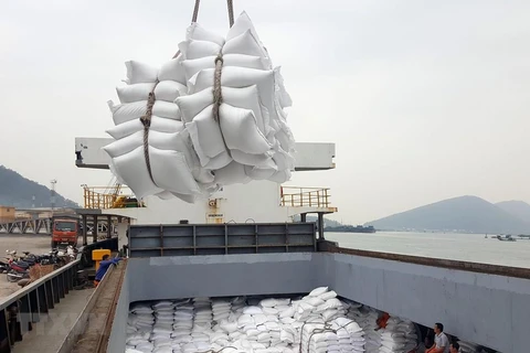 Rice bags are loaded for export at Cua Lo Port of Nghe An province (Photo: VNA)