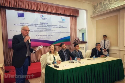 The press conference in Hanoi to introduce the EU’s support for Vietnam in tourism (Photo: VietnamPlus)