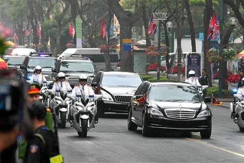 Kim Jong-un’s convoy leaves hotel for summit