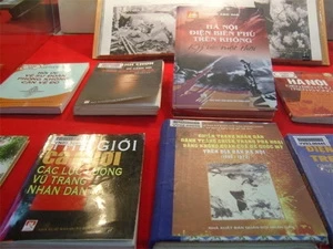 Books on “Dien Bien Phu battle in the air” victory at the exhibition. Photo: VNA
