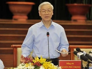 Party General Secretary Nguyen Phu Trong addresses the meeting. Photo: VNA