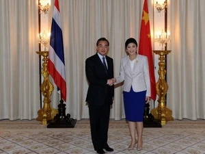Thai Prime Yingluck Shinawatra met with Chinese Foreign Minister Wang Yi. Photo: Xinhua