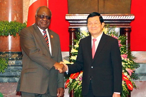 President Truong Tan Sang welcomes his Namibian counterpart Hifikepunye Pohamba on November 19 (Photo: VNA)