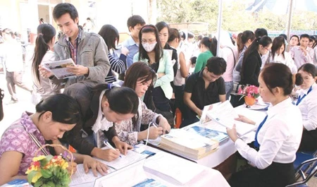 Young professionals search for jobs at an employment fair in Da Nang city (Photo: VNA)