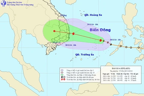 Storm Sinlaku is forecast to directly hit the central provinces from Binh Dinh to Khanh Hoa on the evening of November 29 (Photo: VNA)