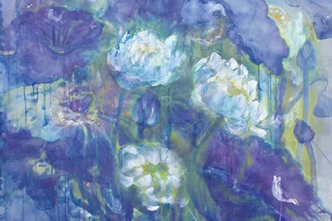 Blossoms in blue: A lotus painting by Lan Huong. (Photo: Vietnamnet.vn)