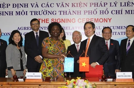 The State Bank of Viet Nam and the World Bank yesterday signed agreements for a total of 450 million USD worth of loans to further improve HCM City's environment and sanitation. (Photo: VNA)
