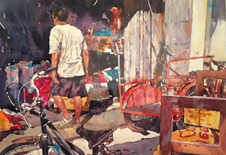 The painting Grocery in Malacca by Chow Chin Chuan from Malaysia is among 47 artworks displayed at the exhibition (Photo: VNA/VNS)